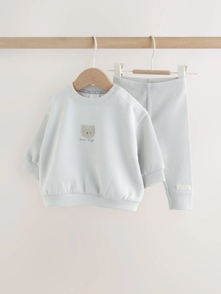 |BabyBoy| Conjunto De Moletom e Calça Legging Com Estampa De Ursinho Cinza Para Bebês (0 meses a 2 anos)