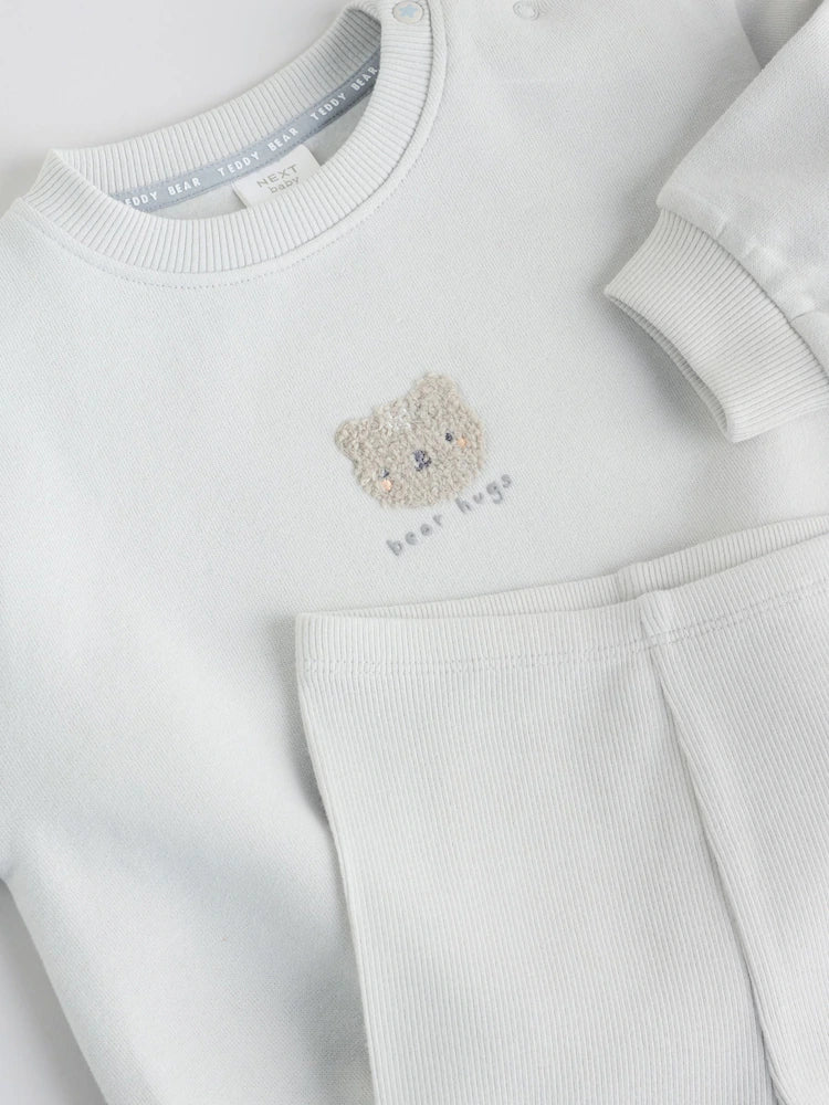 |BabyBoy| Conjunto De Moletom e Calça Legging Com Estampa De Ursinho Cinza Para Bebês (0 meses a 2 anos)