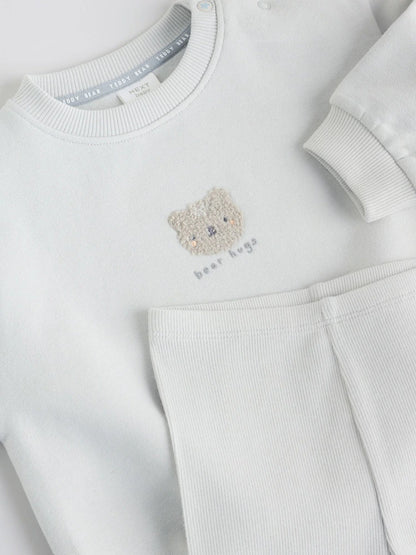 |BabyBoy| Conjunto De Moletom e Calça Legging Com Estampa De Ursinho Cinza Para Bebês (0 meses a 2 anos)