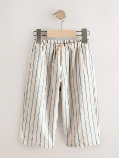 |Boy| Calças De Linho Misto Azul/Cru De Corte Amplo (3 meses a 7 anos)