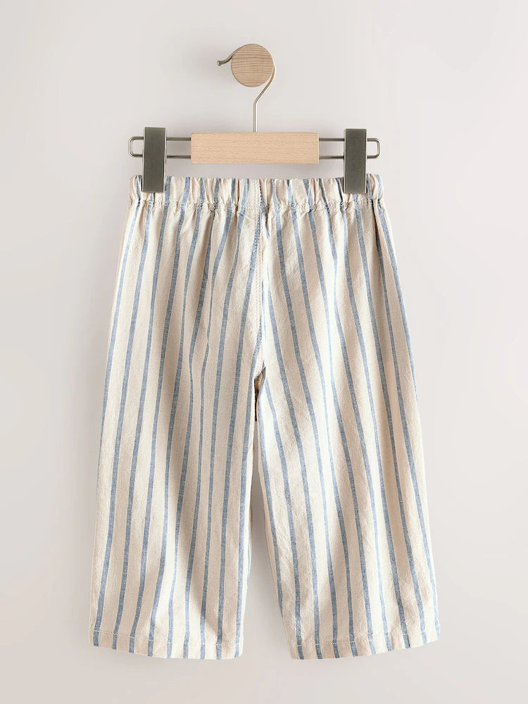 |Boy| Calças De Linho Misto Azul/Cru De Corte Amplo (3 meses a 7 anos)