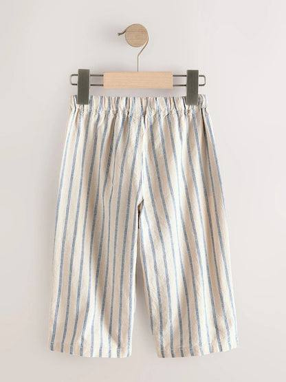 |Boy| Calças De Linho Misto Azul/Cru De Corte Amplo (3 meses a 7 anos)