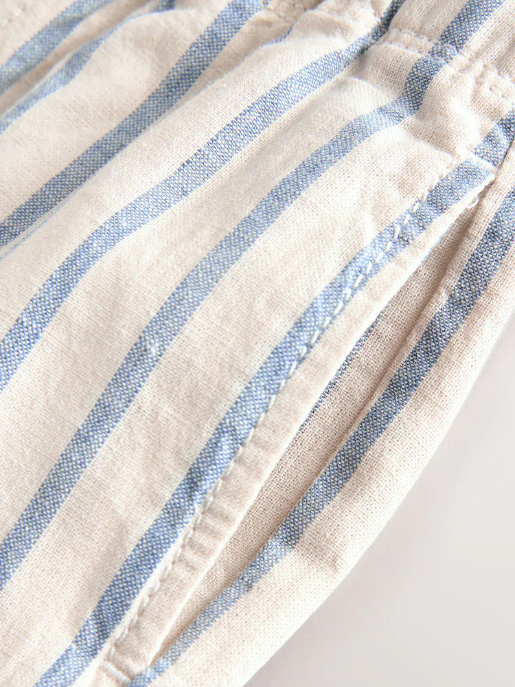 |Boy| Calças De Linho Misto Azul/Cru De Corte Amplo (3 meses a 7 anos)