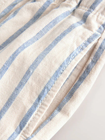 |Boy| Calças De Linho Misto Azul/Cru De Corte Amplo (3 meses a 7 anos)