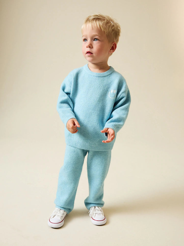 |Boy| Conjunto De Blusa De Gola Redonda e Calça De Moletom Azul Claro (3 meses a 7 anos)