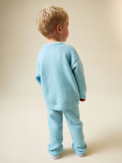 |Boy| Conjunto De Blusa De Gola Redonda e Calça De Moletom Azul Claro (3 meses a 7 anos)