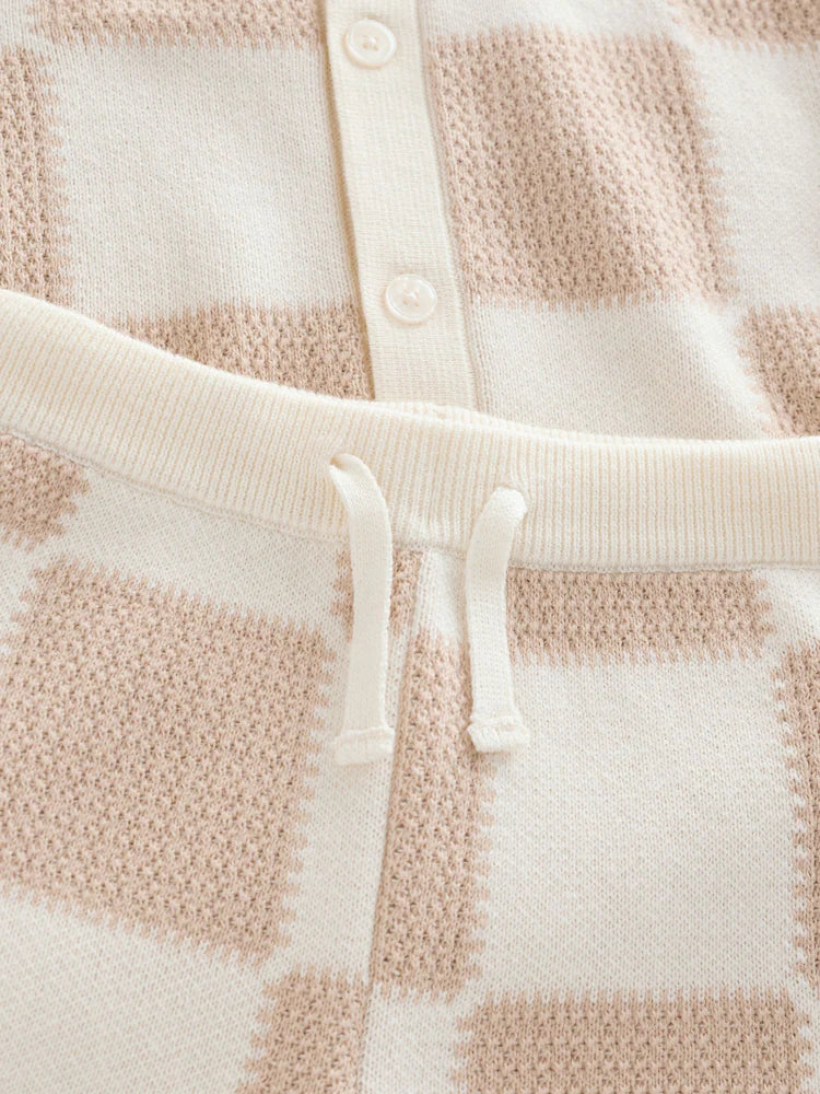 |Boy| Conjunto De Camisa Polo e Shorts De Malha Xadrez Neutro (3 meses a 10 anos)