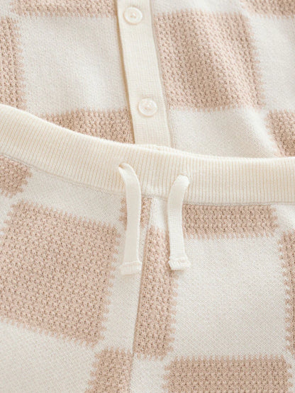 |Boy| Conjunto De Camisa Polo e Shorts De Malha Xadrez Neutro (3 meses a 10 anos)