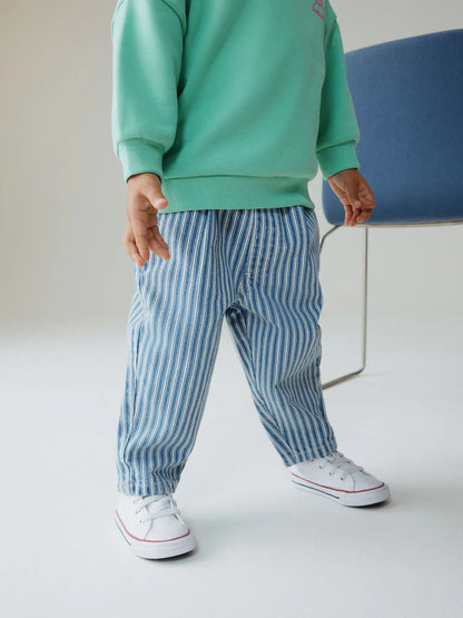 |Boy| Calça eans Barril Listrada Azul/Branca (3 meses a 7 anos)