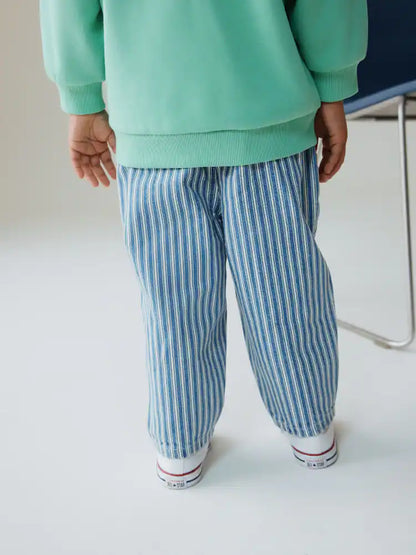 |Boy| Calça eans Barril Listrada Azul/Branca (3 meses a 7 anos)