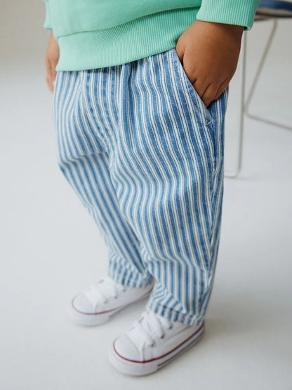 |Boy| Calça eans Barril Listrada Azul/Branca (3 meses a 7 anos)