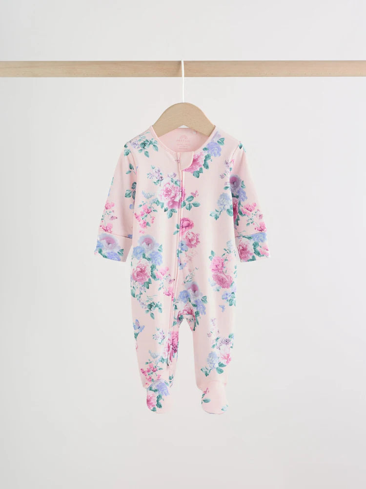 |BabyGirl| Conjunto De 3 Macacões De Dormir Rosa Com Zíper Duplo Para Bebês (0-2 anos)