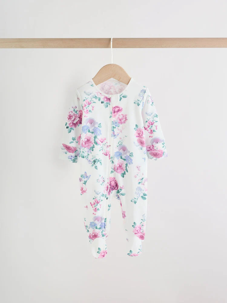 |BabyGirl| Conjunto De 3 Macacões De Dormir Rosa Com Zíper Duplo Para Bebês (0-2 anos)