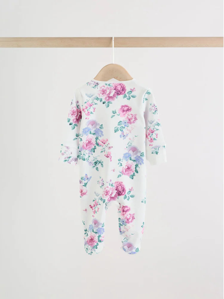 |BabyGirl| Conjunto De 3 Macacões De Dormir Rosa Com Zíper Duplo Para Bebês (0-2 anos)