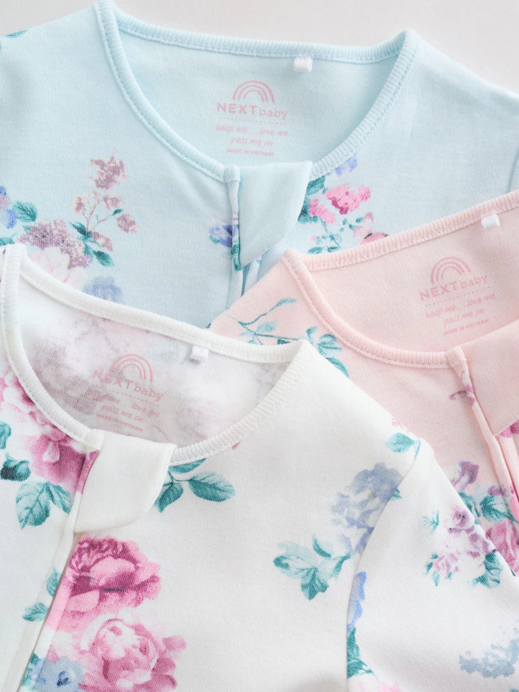 |BabyGirl| Conjunto De 3 Macacões De Dormir Rosa Com Zíper Duplo Para Bebês (0-2 anos)