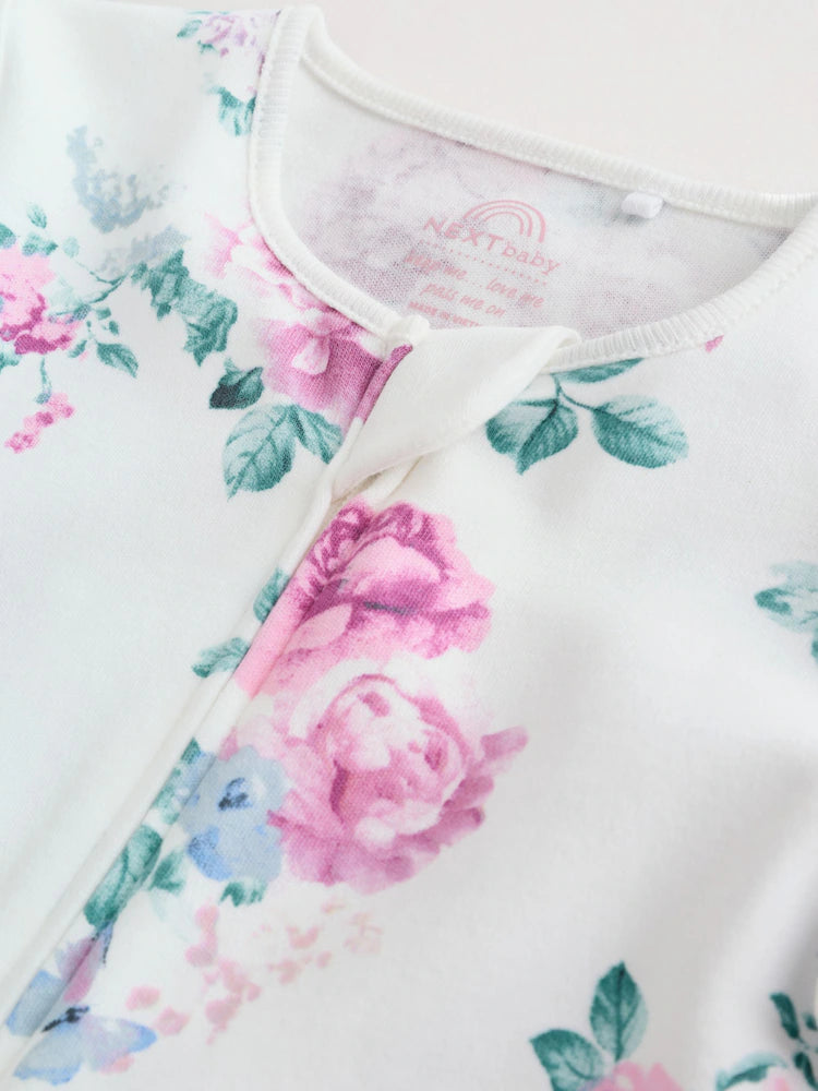 |BabyGirl| Conjunto De 3 Macacões De Dormir Rosa Com Zíper Duplo Para Bebês (0-2 anos)