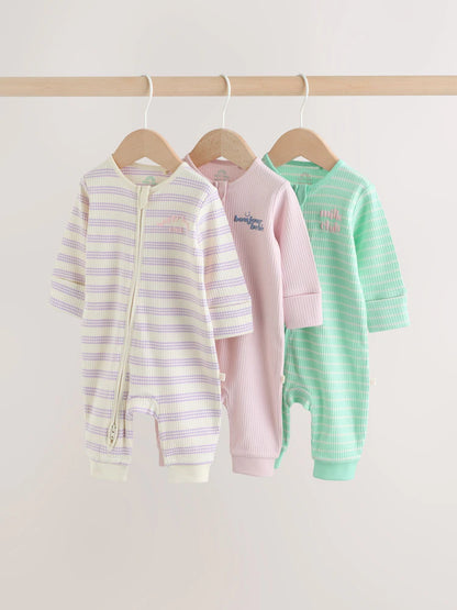 |BabyGirl| Conjunto De 3 Macacões De Dormir Para Bebês Na Cor Lilás e Roxo Com Zíper Duplo (0 meses a 3 anos) (Copy)