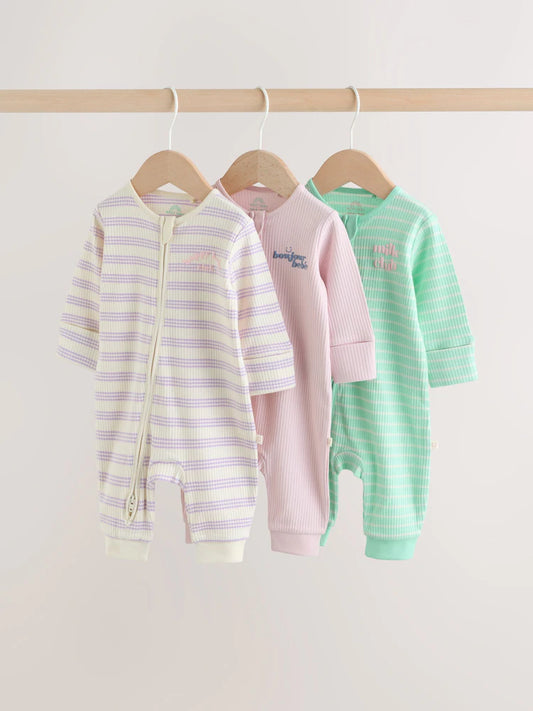 |BabyGirl| Conjunto De 3 Macacões De Dormir Para Bebês Na Cor Lilás e Roxo Com Zíper Duplo (0 meses a 3 anos) (Copy)