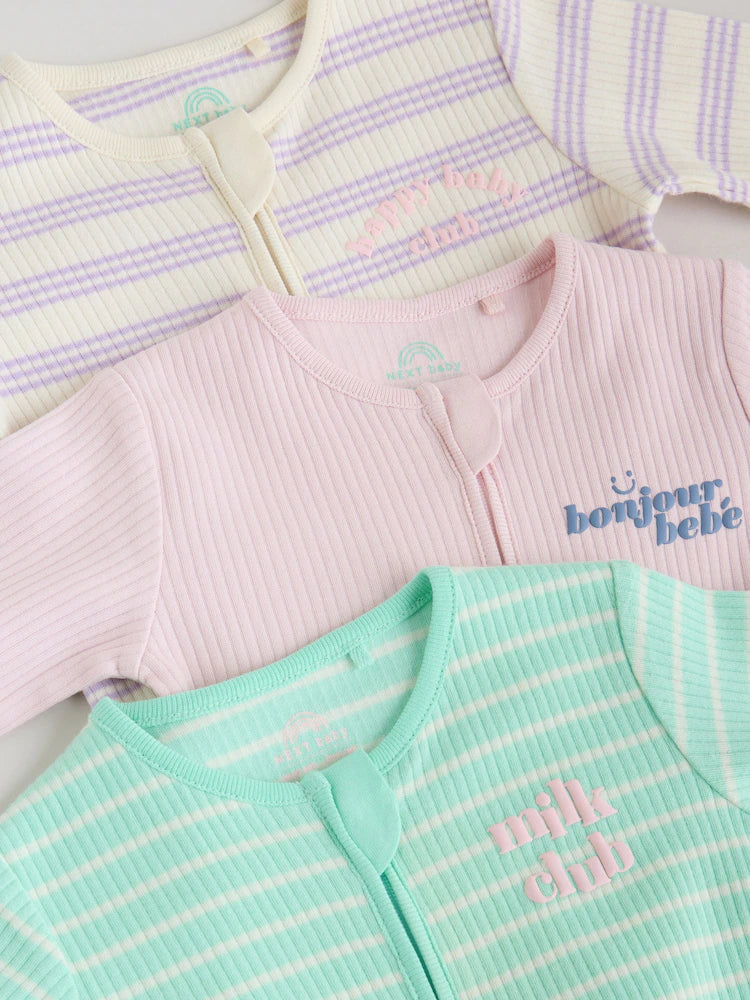 |BabyGirl| Conjunto De 3 Macacões De Dormir Para Bebês Na Cor Lilás e Roxo Com Zíper Duplo (0 meses a 3 anos) (Copy)