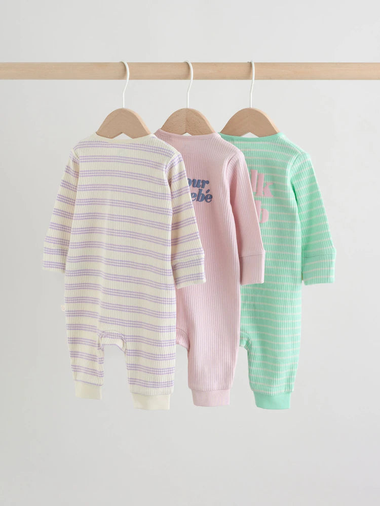 |BabyGirl| Conjunto De 3 Macacões De Dormir Para Bebês Na Cor Lilás e Roxo Com Zíper Duplo (0 meses a 3 anos) (Copy)