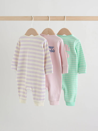 |BabyGirl| Conjunto De 3 Macacões De Dormir Para Bebês Na Cor Lilás e Roxo Com Zíper Duplo (0 meses a 3 anos) (Copy)