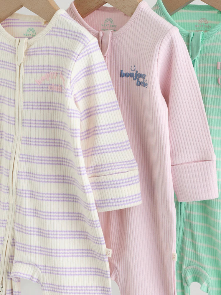 |BabyGirl| Conjunto De 3 Macacões De Dormir Para Bebês Na Cor Lilás e Roxo Com Zíper Duplo (0 meses a 3 anos) (Copy)