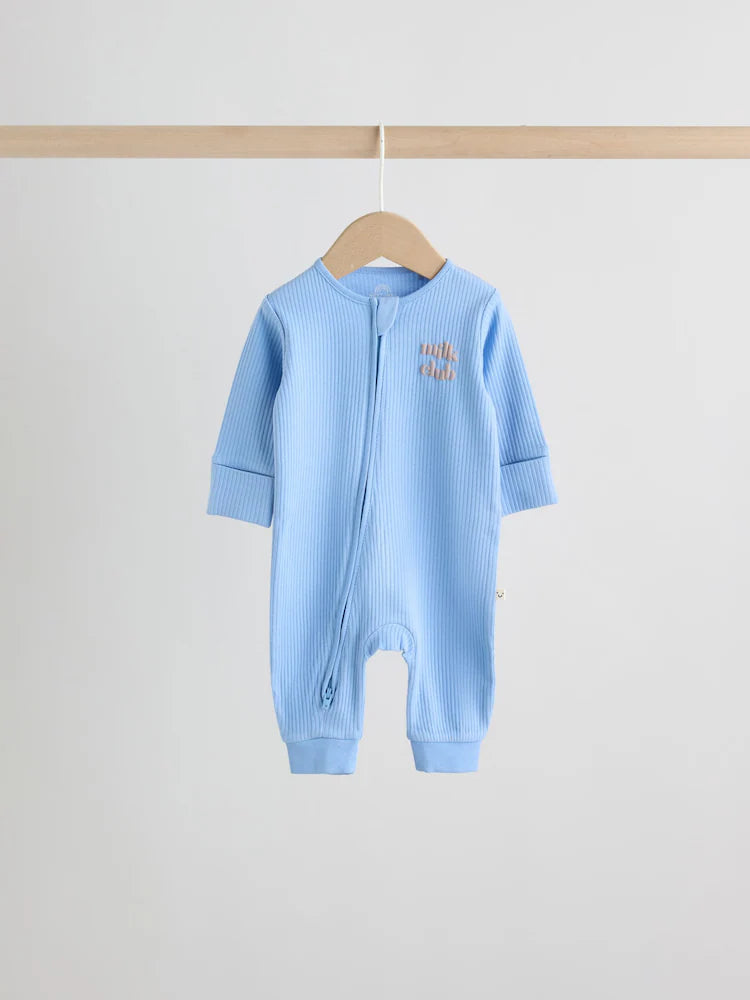|BabyBoy| Conjunto De 3 Macacões De Dormir Para Bebês Com Zíper Duplo e Listras Azuis (0 meses a 3 anos)