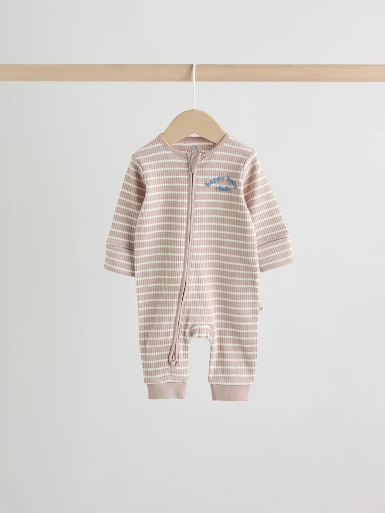 |BabyBoy| Conjunto De 3 Macacões De Dormir Para Bebês Com Zíper Duplo e Listras Azuis (0 meses a 3 anos)