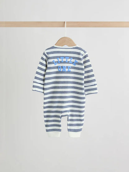 |BabyBoy| Conjunto De 3 Macacões De Dormir Para Bebês Com Zíper Duplo e Listras Azuis (0 meses a 3 anos)