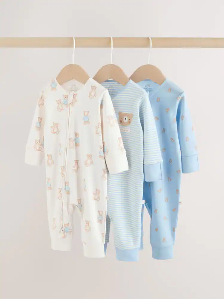 |BabyBoy| Conjunto De 3 Macacões Para Bebês Blue Bear Com Zíper Duplo (0 meses a 3 anos)