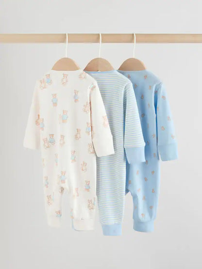 |BabyBoy| Conjunto De 3 Macacões Para Bebês Blue Bear Com Zíper Duplo (0 meses a 3 anos)