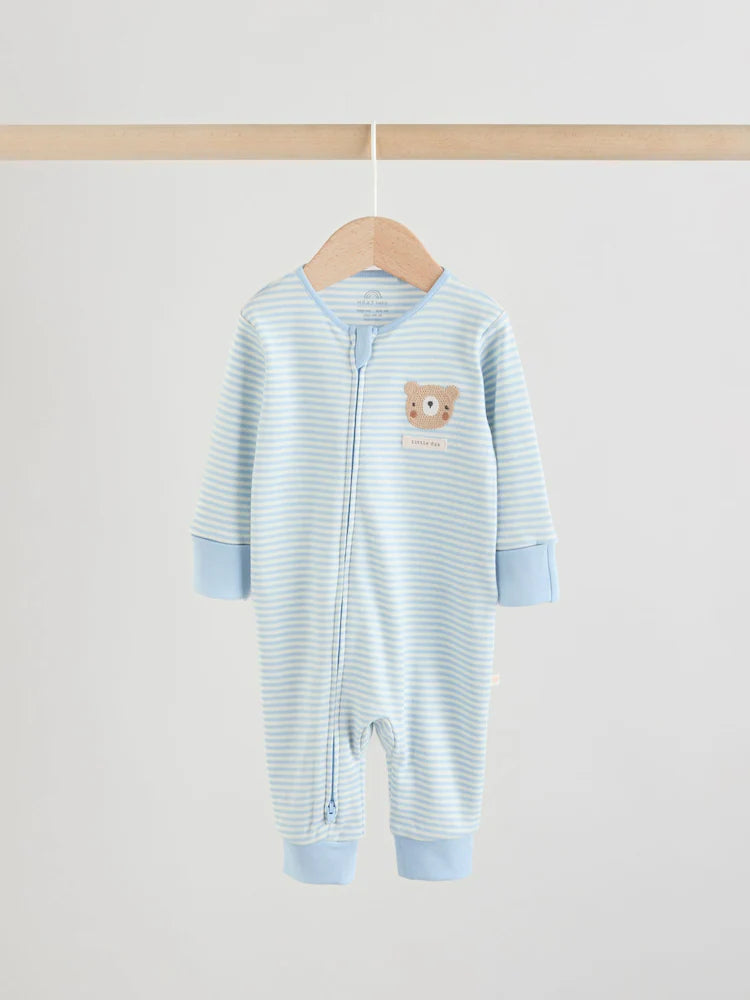 |BabyBoy| Conjunto De 3 Macacões Para Bebês Blue Bear Com Zíper Duplo (0 meses a 3 anos)
