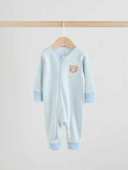 |BabyBoy| Conjunto De 3 Macacões Para Bebês Blue Bear Com Zíper Duplo (0 meses a 3 anos)