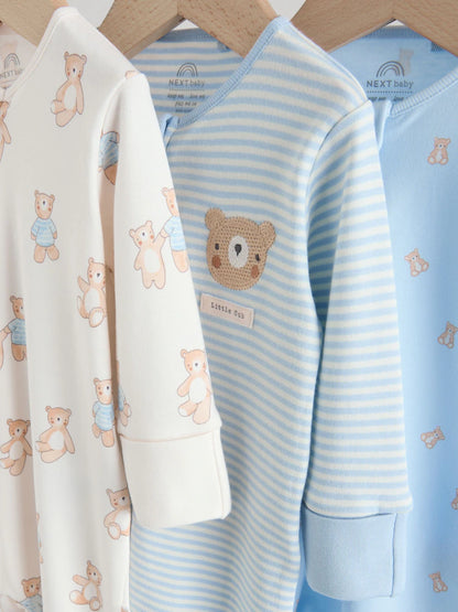 |BabyBoy| Conjunto De 3 Macacões Para Bebês Blue Bear Com Zíper Duplo (0 meses a 3 anos)