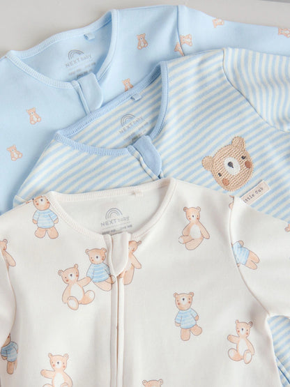 |BabyBoy| Conjunto De 3 Macacões Para Bebês Blue Bear Com Zíper Duplo (0 meses a 3 anos)