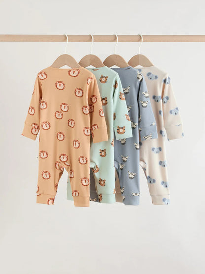 |BabyBoy| Conjunto De 4 Macacões Para Bebê Com Estampas de Animais da Safári (0 meses a 3 anos)