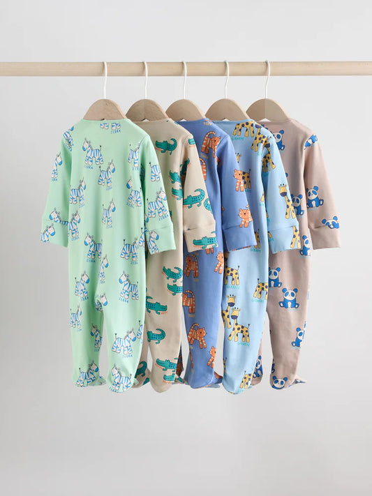 |BabyBoy| Conjunto De 5 Macacões De Algodão Multicoloridos Com Zíper Duplo Para Bebês (0-2 anos)