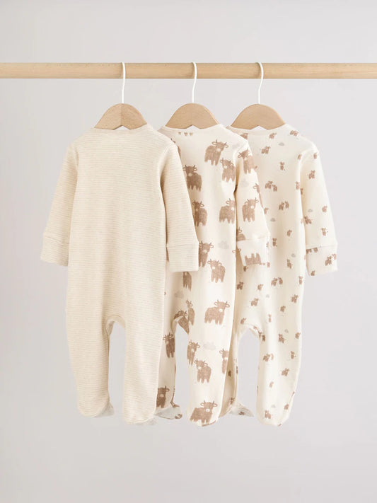 |BabyBoy| Conjunto De 3 Macacões Para Bebês Hamish Com Zíper Duplo Neutro (0-2 anos)