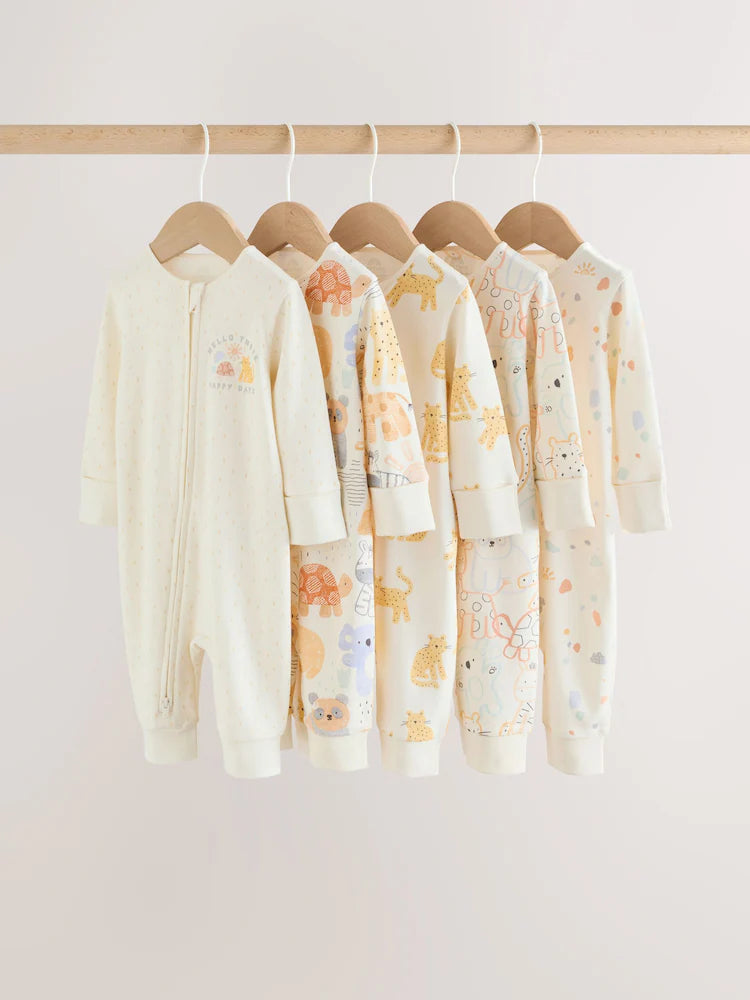 |BabyBoy| Conjunto De 5 Macacões Para Bebês Cream Safari Com Zíper Duplo (0 meses a 3 anos)