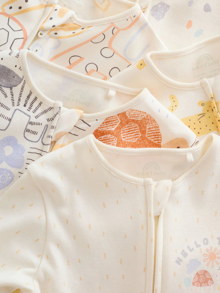 |BabyBoy| Conjunto De 5 Macacões Para Bebês Cream Safari Com Zíper Duplo (0 meses a 3 anos)