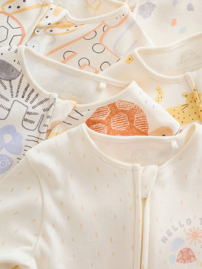 |BabyBoy| Conjunto De 5 Macacões Para Bebês Cream Safari Com Zíper Duplo (0 meses a 3 anos)