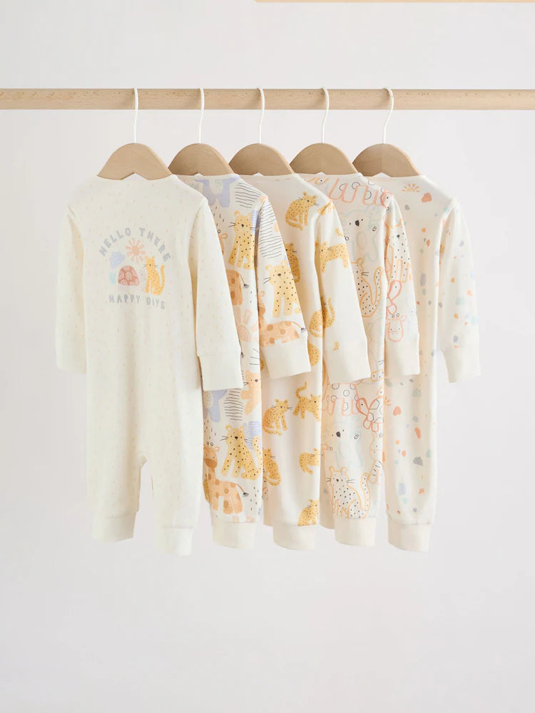 |BabyBoy| Conjunto De 5 Macacões Para Bebês Cream Safari Com Zíper Duplo (0 meses a 3 anos)