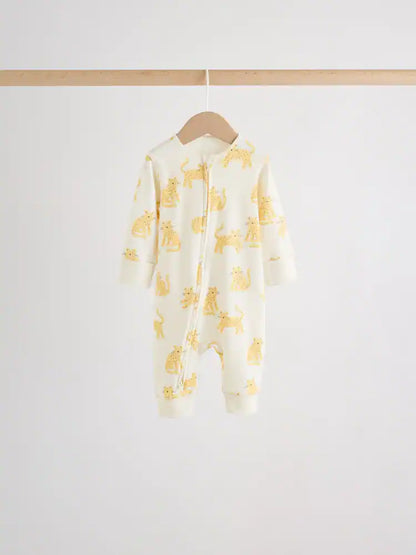 |BabyBoy| Conjunto De 5 Macacões Para Bebês Cream Safari Com Zíper Duplo (0 meses a 3 anos)