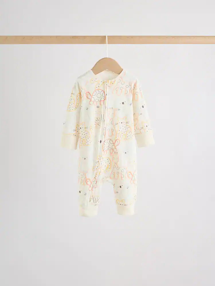 |BabyBoy| Conjunto De 5 Macacões Para Bebês Cream Safari Com Zíper Duplo (0 meses a 3 anos)