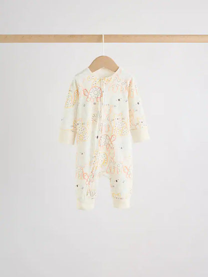 |BabyBoy| Conjunto De 5 Macacões Para Bebês Cream Safari Com Zíper Duplo (0 meses a 3 anos)