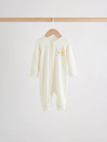 |BabyBoy| Conjunto De 5 Macacões Para Bebês Cream Safari Com Zíper Duplo (0 meses a 3 anos)