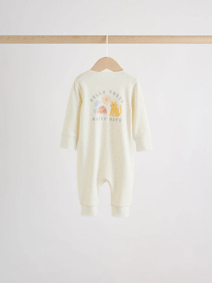 |BabyBoy| Conjunto De 5 Macacões Para Bebês Cream Safari Com Zíper Duplo (0 meses a 3 anos)