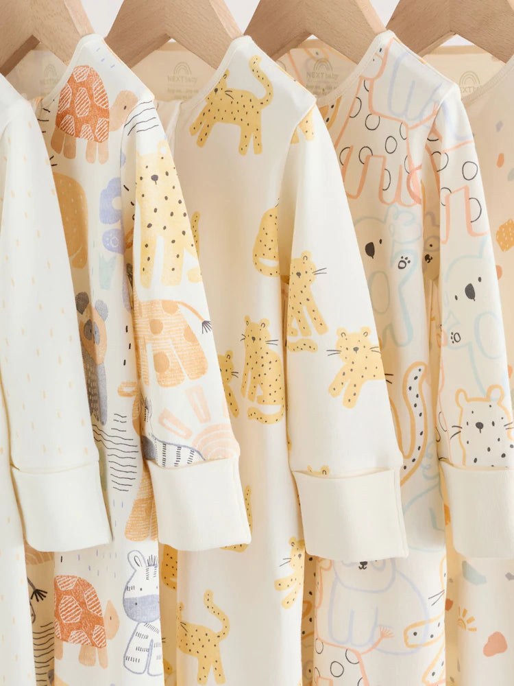 |BabyBoy| Conjunto De 5 Macacões Para Bebês Cream Safari Com Zíper Duplo (0 meses a 3 anos)