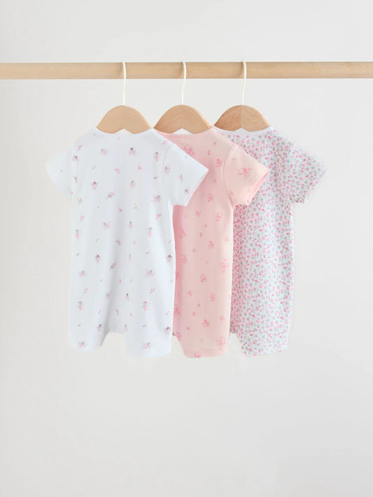 |BabyGirl| Conjunto De 3 Macacões Rosa Com Zíper Duplo Para Bebês (0 meses a 3 anos)