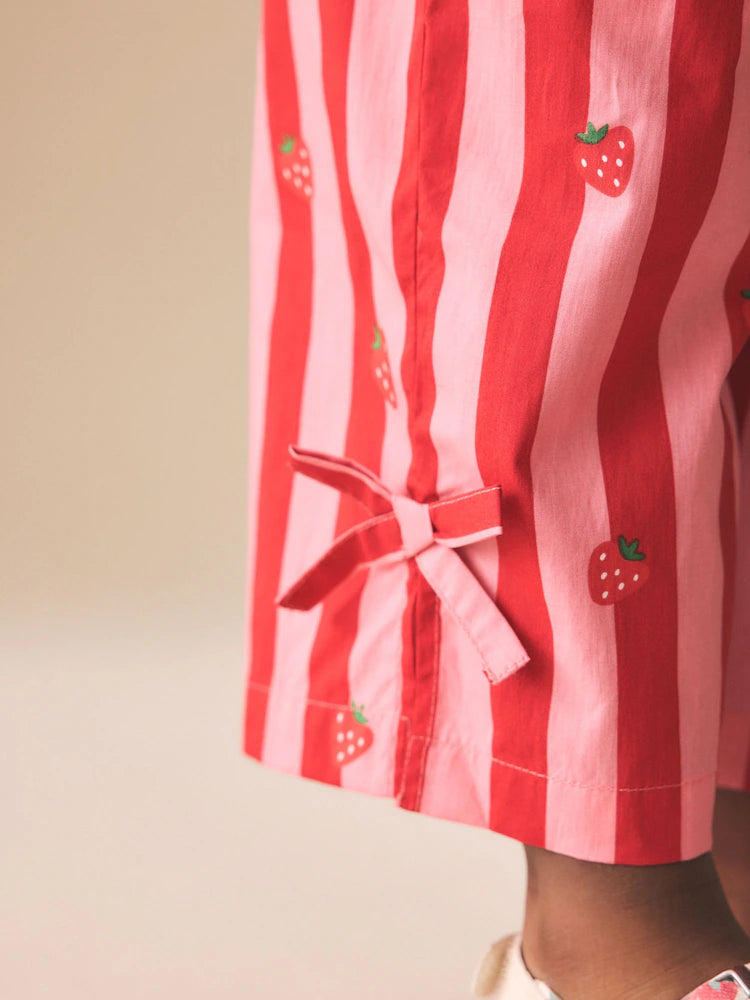 |Girl| Conjunto Coordenado De Blusa e Calça Listradas Em Vermelho e Rosa (3 meses a 8 anos)